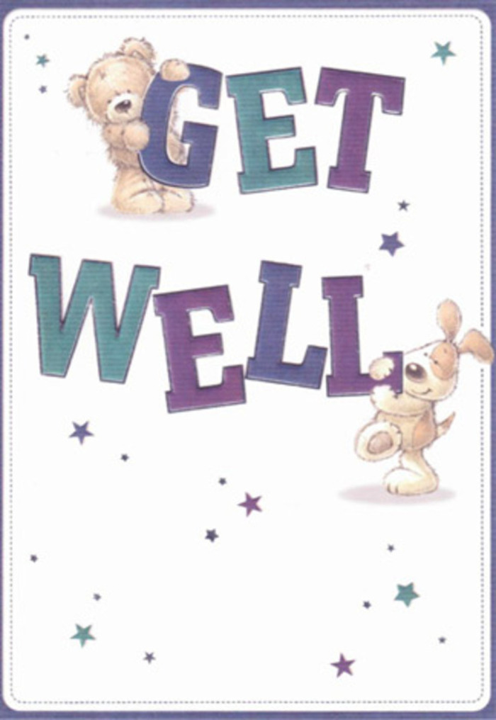 This cheerful get well card perfectly captures the art of gentle encouragement treasured in New Addington. At its heart are two delightful friends-a soft, inviting teddy bear and an exuberant puppy-sending kind wishes through their playful presence and affectionate gestures. Starbursts of vibrant purple, teal, and blue seem to float around them, sprinkling the composition with sparks of joy and good fortune. The generously sized letters, coloured in a harmonious gradient of purples and aquas, anchor the scene with cheerful energy, confidently wishing the recipient well. There's a subtle, nearly tangible quality to the textures: you can almost feel the downy softness of the bear or the puppy's silky ears, as evocative as a bouquet's fresh petals gathered from shops along Salcot Crescent. Envision gifting this lively card with a hand-tied bouquet from Florist New Addington; together, they transmit positivity and heartfelt care, illuminating even the dreariest days. The atmosphere is light and wholesome, perfectly suited for uplifting anyone in recovery-be it a friend resting near New Addington Library or a loved one recuperating nearby.