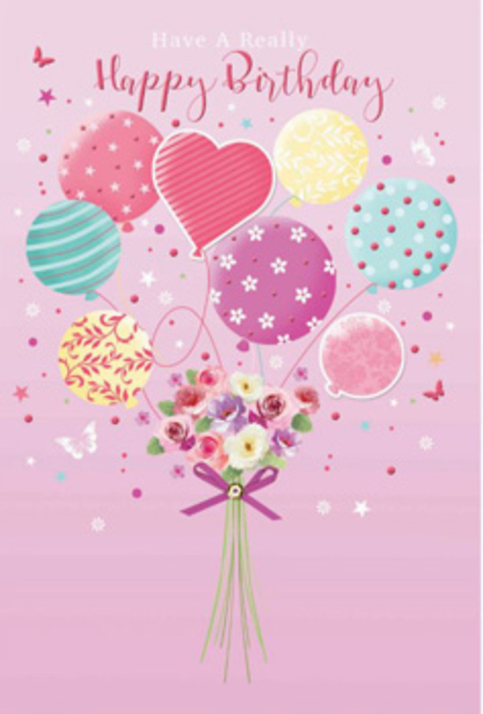 In this tender birthday scene, a pastel bouquet of balloons and flowers seems to hover weightlessly, as if drifting above the rooftops of New Addington in the early evening light. The composition centres on a cluster of balloons in soft pinks, sea-foam greens, lavender, and mellow yellow, arranged so closely that they form a dreamy canopy of colour. Each balloon is distinct: some are wrapped in spiralling candy-coloured stripes, others are decorated with dots that dance across their glossy surfaces, and a few are adorned with gentle floral or swirl motifs, suggesting the playful patterns you might see at a children's party near New Addington's local green spaces. A heart-like balloon glows at the centre, giving the image a quiet sense of affection and gratitude. Suspended beneath this airy chorus is a hand-tied bouquet, its blooms gathered as if freshly arranged by an experienced local florist. Petite roses and anemone-style flowers in creamy ivory, blush pink, and soft mauve cluster tightly, their velvety petals softly layered and catching hints of light, as though kissed by a faint sunbeam coming through a window. You can almost imagine leaning closer and breathing in a gentle, sweet fragrance, reminiscent of fresh birthday flowers just delivered to a front door off Central Parade. A sparkling purple bow secures the stems, the satin ribbon adding a polished finishing touch that hints at thoughtful craftsmanship. Tiny butterflies and scattered star accents flit around the bouquet and balloons, giving the sense that the entire arrangement is caught in a moment of gentle jubilation. The overall mood is playful yet refined, a visual echo of a heartfelt birthday wish shared quietly between loved ones.
