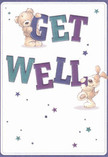 Joyful and soothing, this get well card bursts with the spirit of comfort so familiar to New Addington neighbours. Two endearing characters-a teddy bear and a puppy-appear almost alive, each playfully interacting with the large, spirited letters that spell out 'Get Well.' The letters themselves glow in a vibrant palette of indigo, teal, and soft lavender, set against a tranquil cream background that brightens the whole design. Across the card, little starbursts in gradient blues and purples twinkle like small promises of hope and caring. The illustration's tactile details-the bear's fluffy fur, the puppy's velvety ears-create a sensation reminiscent of the touch when receiving a thoughtfully arranged bouquet. Every element, from the expressive eyes to the dynamic lettering, echoes the gentle encouragement that local florists bring to every arrangement delivered along Homestead Way or outside New Addington Market. This card becomes more than just a message; it is a gentle embrace and heartfelt wish for comfort, an emotional balm ideal for supporting someone on their journey to wellness.